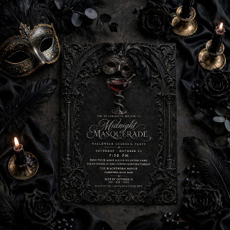 Invitation Élégant cocktail de Halloween gothique noir de mas