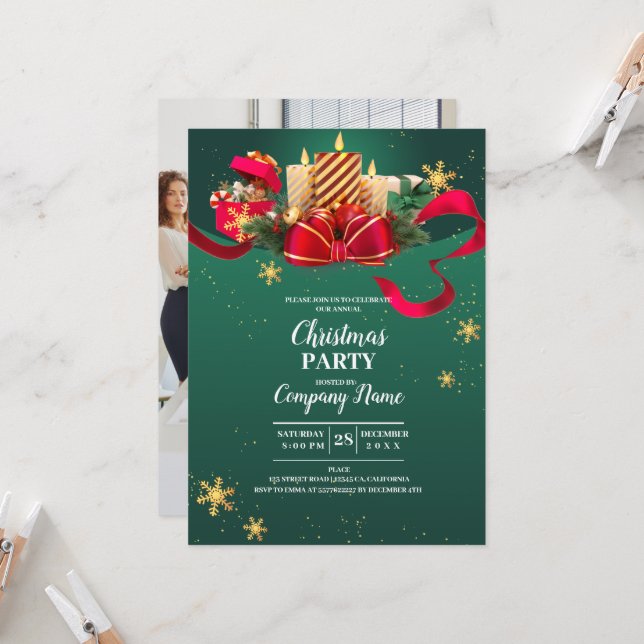Invitation Elegant Cocktail de Noël (Devant/Arrière en situation)