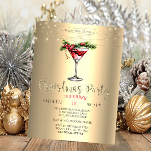 Invitation Élégant Cocktail,Guirlandes Lumineuses Dorées Noël