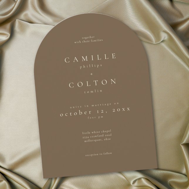 Invitation Elegant Cocoa Brown Minimalist Arch Wedding (Créateur téléchargé)