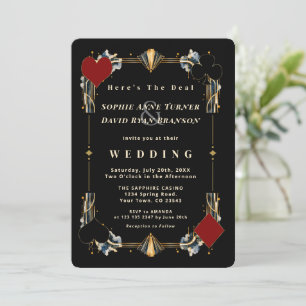 Invitation Élégant code QR Casino Night Art Déco Or Mariage