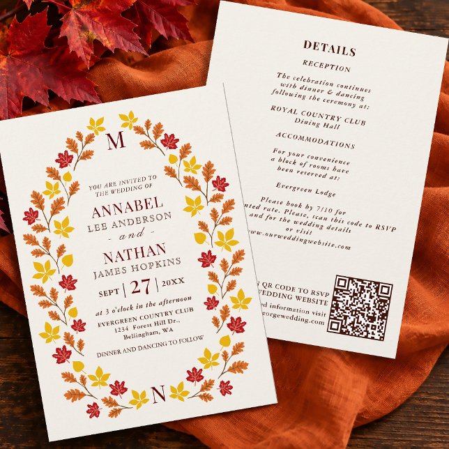 Invitation Élégant Code QR de Cadre de Feuille d'Automne Mini (Créateur téléchargé)