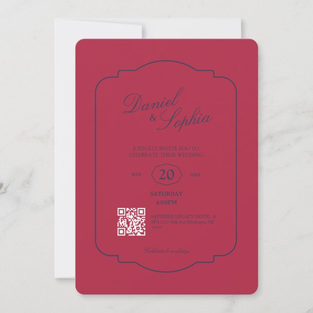 Invitation Élégant code QR de mariage  (Devant)