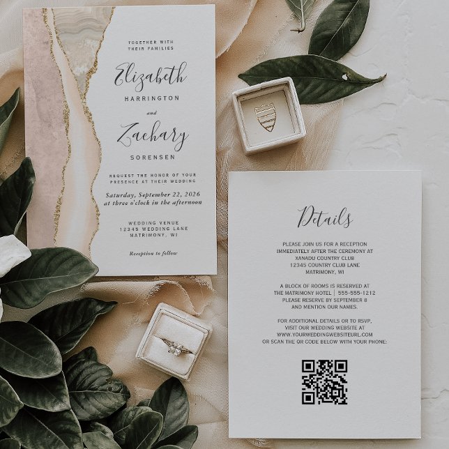 Invitation Élégant Code QR de mariage Agate Or Ivoire (Créateur téléchargé)