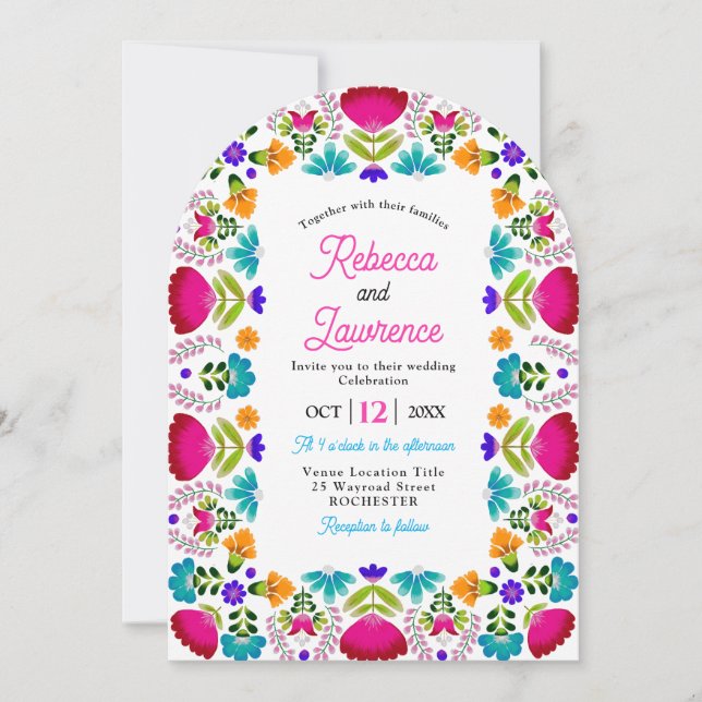 Invitation Élégant code QR de mariage blanc fiesta arqué (Devant)