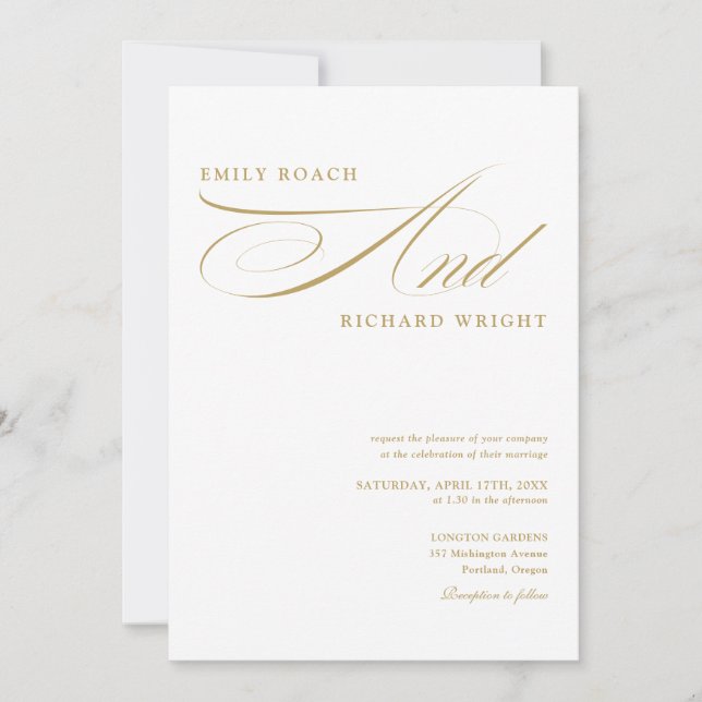 Invitation Élégant Code QR de Mariage Moderne en Écriture Dor (Devant)