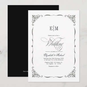 Invitation Élégant Code QR de Mariage Noir & Blanc Monogrammé