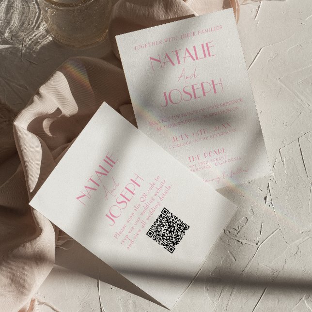 Invitation Élégant Code QR de mariage rose orange stylé (Créateur téléchargé)