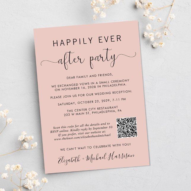 Invitation Élégant Code QR de Photo Rose Pâle de Réception de (Input your wedding website address to create a scannable QR code)