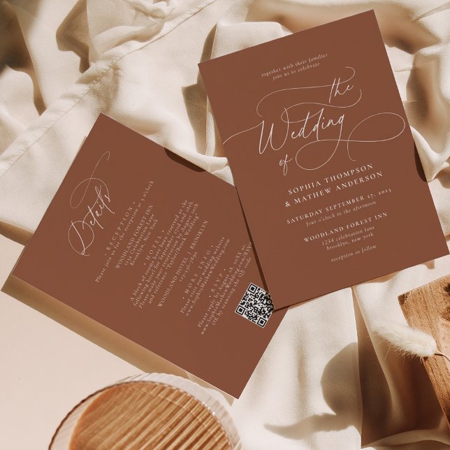 Invitation Élégant code QR en terre cuite tout en un Mariage (Créateur téléchargé)