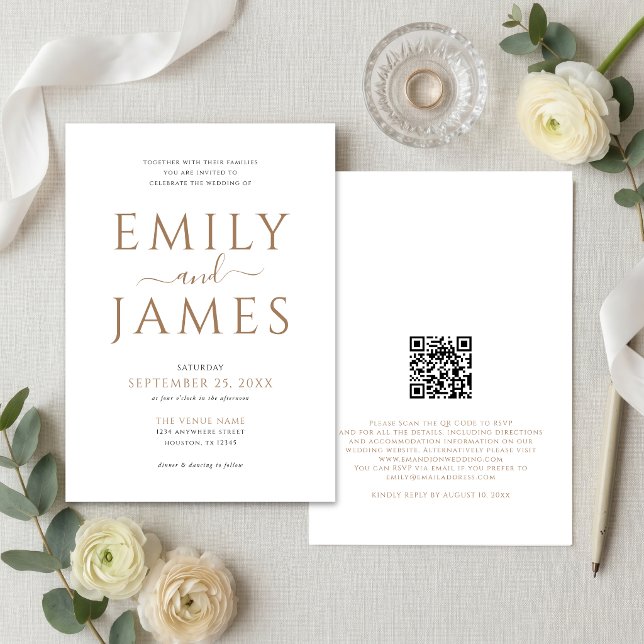 Invitation Élégant Code QR Mariage Noir Écriture Or Blanc (Créateur téléchargé)