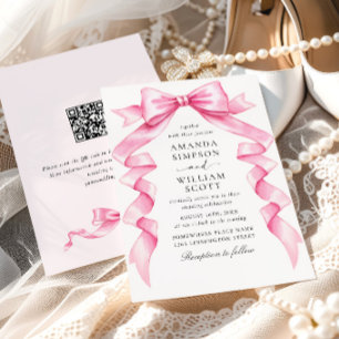 Invitation Élégant code QR Mariage pour mâchoires roses douce