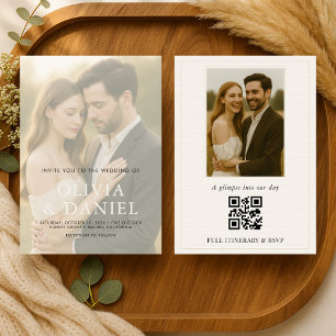 Invitation Élégant Code QR Minimaliste Photo Mariage