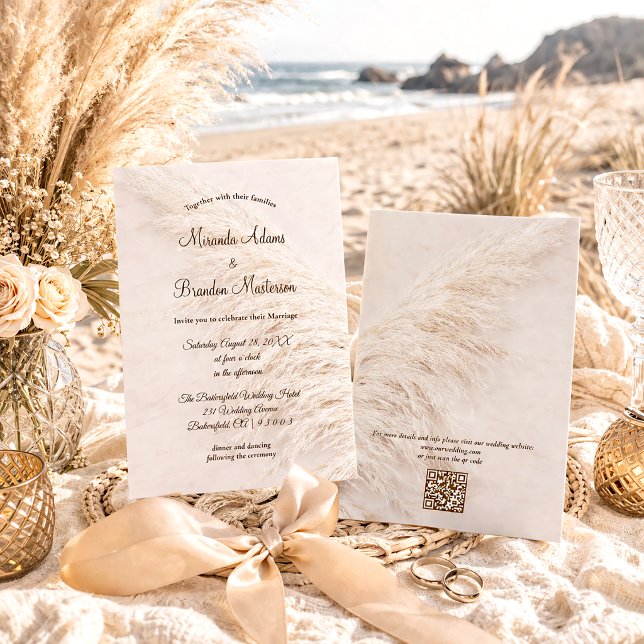 Invitation Élégant Code QR Moderne Herbe de Pampas Mariage Bo (Créateur téléchargé)