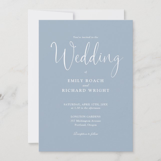 Invitation Élégant Code QR Moderne Mariage Bleu Poussiéreux (Devant)