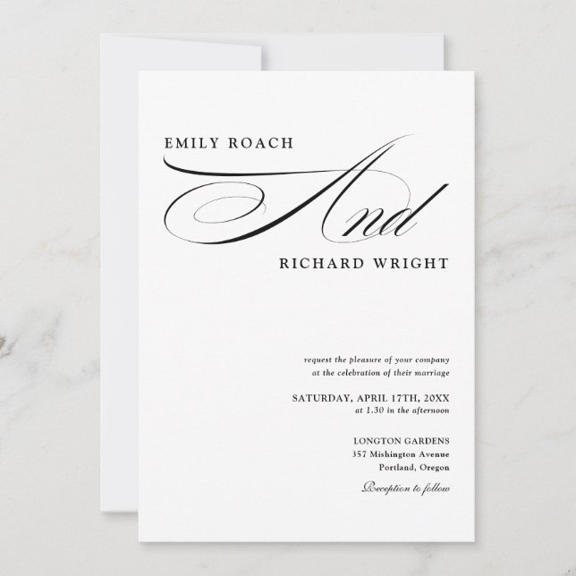 Invitation Élégant Code QR Moderne Mariage Noir et Blanc (Devant)