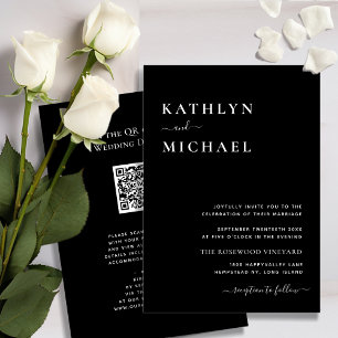 Invitation Élégant code QR noir tout en un Mariage moderne