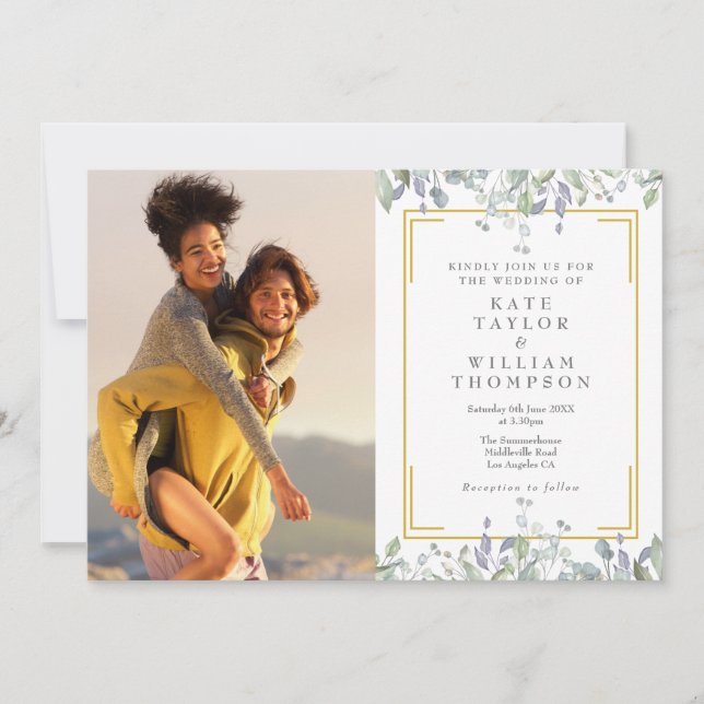 Invitation Élégant Code QR Photo Florale de Mariage de Verdur (Devant)