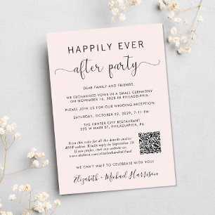 Invitation Elégant Code QR Photo Réception de mariage rose