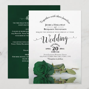 Invitation Élégant Code QR Rose Émeraude Calligraphié Mariage
