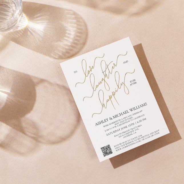 Invitation Élégant code QR Script Heureusement Jamais après l (United in Love! Now, Let's Share Laughter and Happily Ever After. Join Our Celebration! 💕🎉)