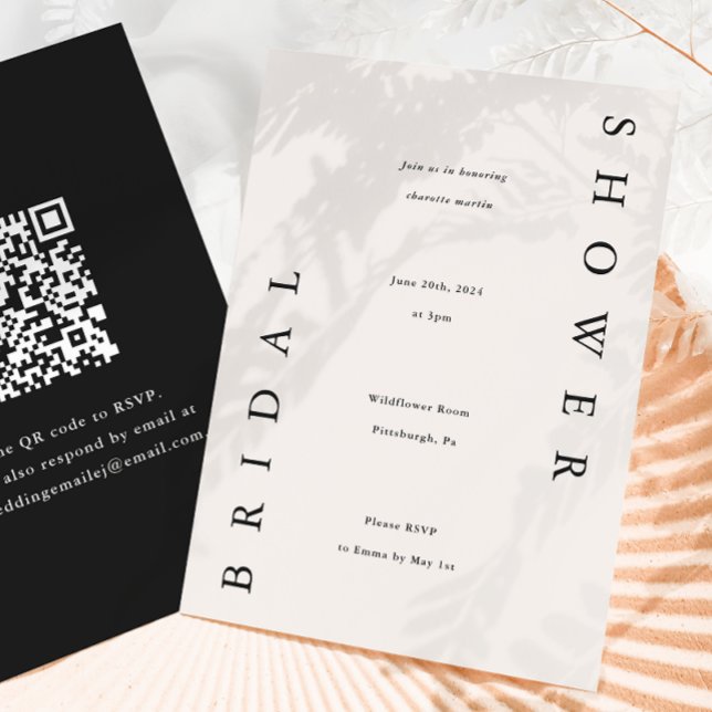 Invitation Élégant Code QR Typographie Noire Enterrement de V (Créateur téléchargé)