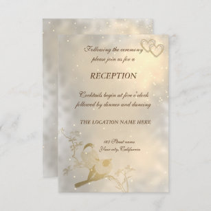 Invitation Elégant Coeur Chic Or, Oiseaux Mariage Réception