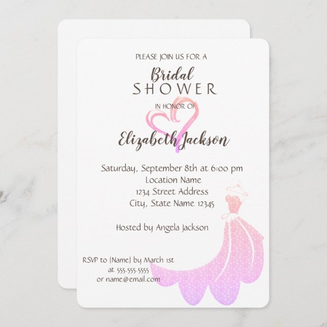 Invitation Elégant coeur d'or, Fête des mariées de robe (Devant / Derrière)