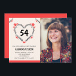 Invitation Elégant Coeur Floral Rouge pour son 54e anniversai<br><div class="desc">Elégant Coeur Floral Rouge pour son 54e anniversaire Invitation moderne</div>