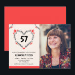 Invitation Elégant coeur floral rouge pour son 57e anniversai<br><div class="desc">Elégant Coeur Floral Rouge pour son 57e anniversaire Invitation moderne</div>