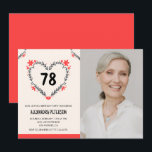 Invitation Elégant Coeur Floral Rouge pour son 78e anniversai<br><div class="desc">Elégant Coeur Floral Rouge pour son 78e anniversaire Invitation moderne</div>