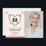 Invitation Elégant Coeur Floral Rouge pour son 88e anniversai<br><div class="desc">Elégant Coeur Floral Rouge pour son 88e anniversaire Invitation moderne</div>