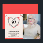 Invitation Elégant Coeur Floral Rouge pour son 97e anniversai<br><div class="desc">Elégant Coeur Floral Rouge pour son 97e anniversaire Invitation moderne</div>