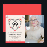 Invitation Elégant Coeur Floral Rouge pour son 99e anniversai<br><div class="desc">Elégant Coeur Floral Rouge pour son 99e anniversaire Invitation moderne</div>