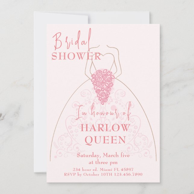 Invitation Elégant coeur rose vif Code QR Douche nuptiale (Devant)