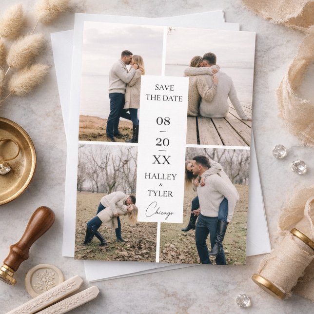 Invitation Élégant Collage Photo de Mariage Save the Date (Créateur téléchargé)