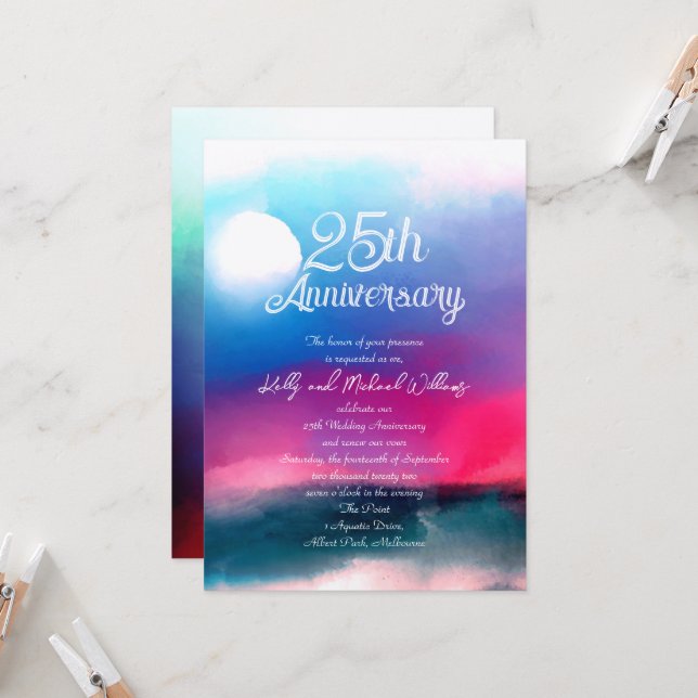Invitation Elégant coloré aquarelle aurora Anniversaire (Devant/Arrière en situation)