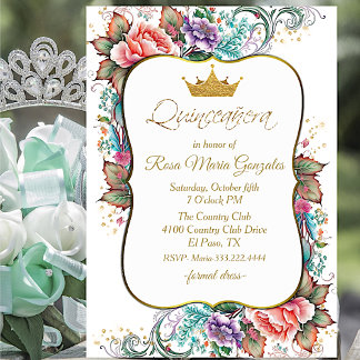 Invitation Elégant coloré Floral Quinceañera Anniversaire