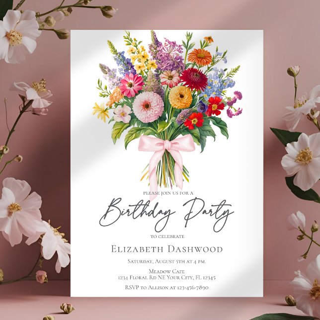 Invitation Elegant Colorful Garden Flowers Bouquet Birthday (Créateur téléchargé)