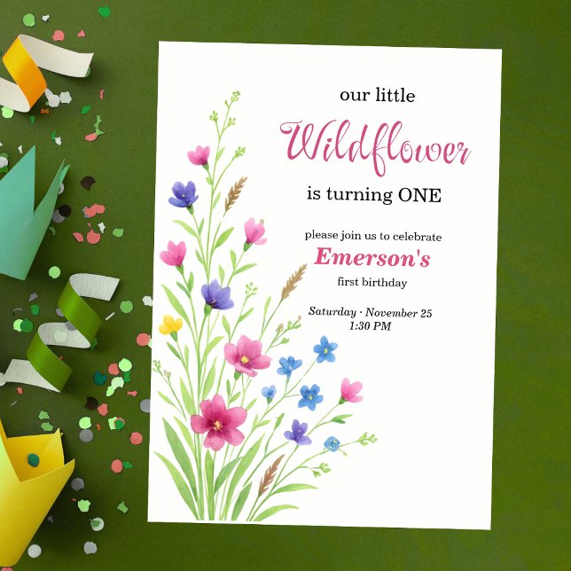 Invitation Elegant Colorful Wildflower 1st Birthday Party (Créateur téléchargé)