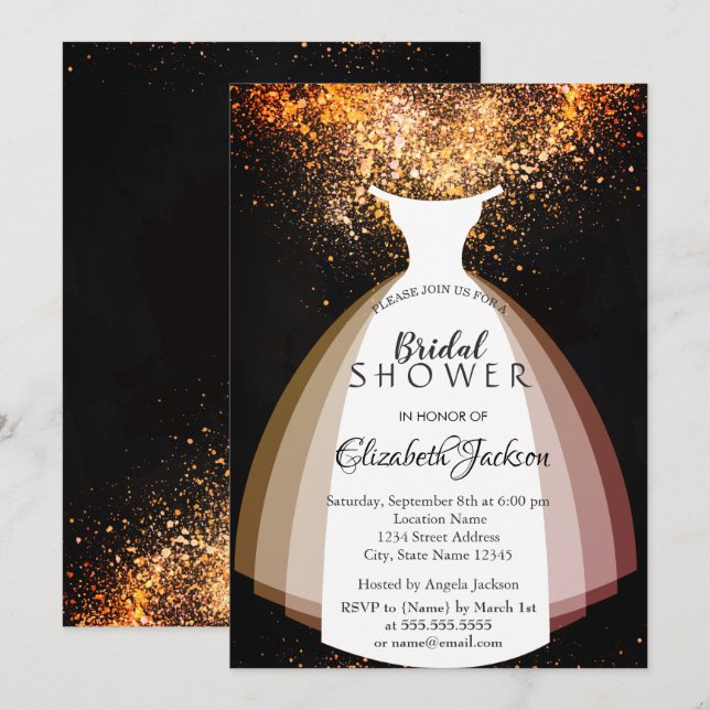 Invitation Élégant Confetti Chic, Robe, Fête des mariées (Devant / Derrière)