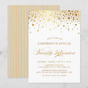 Invitation Elégant Confetti Dots Gold Foil Famille Réunion