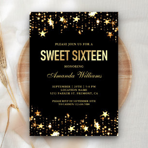 Invitation Élégant Confetti Étoile Pailletée Or Fête Douze An