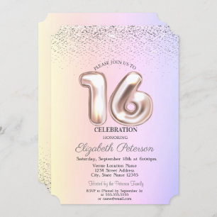 Invitation Élégant Confetti Ombre Sweet tendance 16