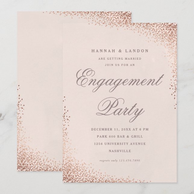Invitation Élégant Confetti Rose Gold Engagement Party (Devant / Derrière)