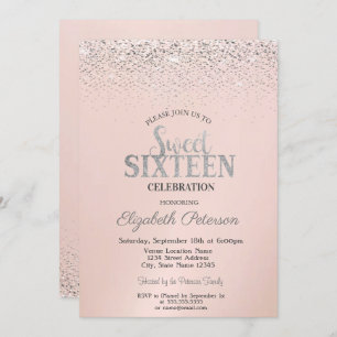 Invitation Élégant Confetti Sweet moderne 16