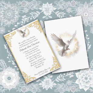 Invitation Elégant Confirmation Gold Frame Dove Design