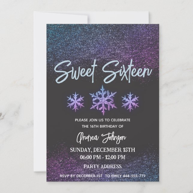 Invitation Élégant cool moderne flocons de neige doux 16 (Devant)
