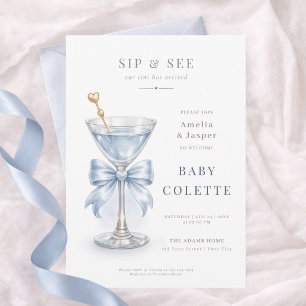 Invitation Élégant Coquette Nœud Martini Garçon Sip and See