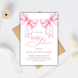 Invitation Elégant Coquette Rose Bows Girl Baby shower
